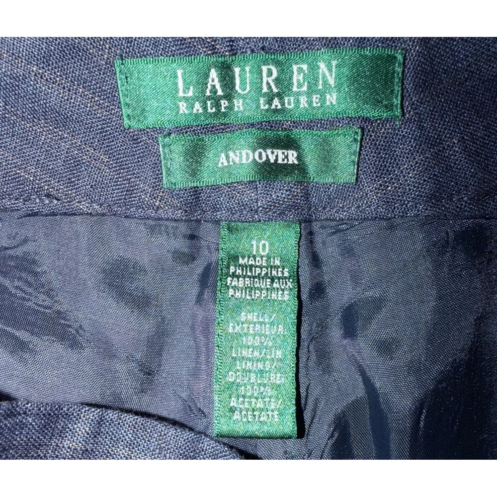 Lauren Ralph Lauren Andover Linen Wide Leg Pants Women's 10 Navy Stripped NEW - Picture 5 of 6
